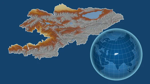 Kirgizië Globe Met Vorm Van Het Land Tegen Gezoomde Kaart — Stockfoto