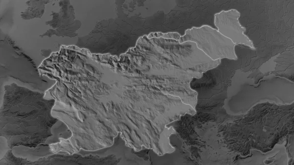 Slovenia Area Enlarged Glowed Darkened Background Its Surroundings Grayscale Bumped — Stock Photo, Image