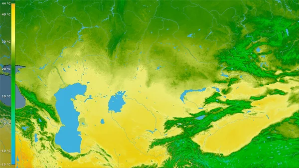 Maksymalna Temperatura Najcieplejszego Miesiąca Terenie Kazachstanu Projekcji Stereograficznej Legendą Surowa — Zdjęcie stockowe