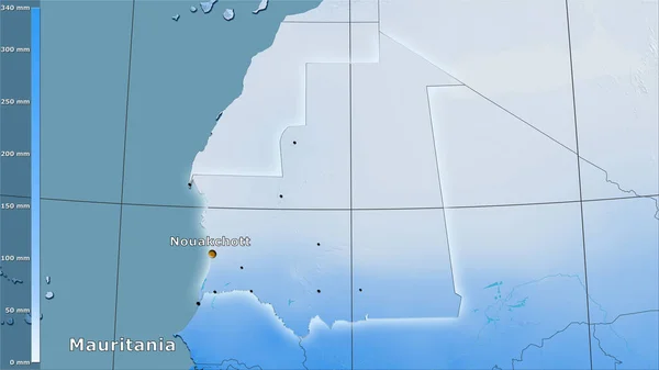 Neerslag Van Natste Maand Mauritanië Stereografische Projectie Met Legende Hoofdcompositie — Stockfoto