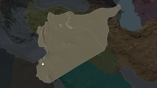 Zona Destacada Siria Con Punto Capital Mapa Desaturado Barrio Mapa —  Fotos de Stock