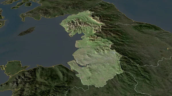 联合王国西北部地区有所扩大和突出 卫星图像 3D渲染 — 图库照片