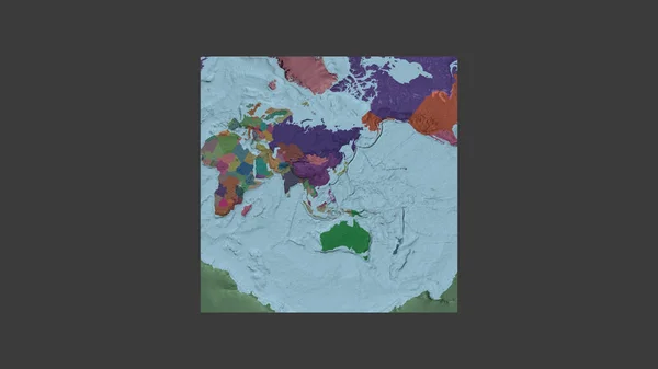 大比例尺世界地图的正方形框架呈倾斜的范德格林登投影 以台湾领土为中心 行政区划的彩色地图 — 图库照片
