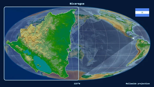 Vergrößerte Ansicht Nicaraguas Mit Perspektivischen Linien Gegen Eine Weltkarte Der — Stockfoto