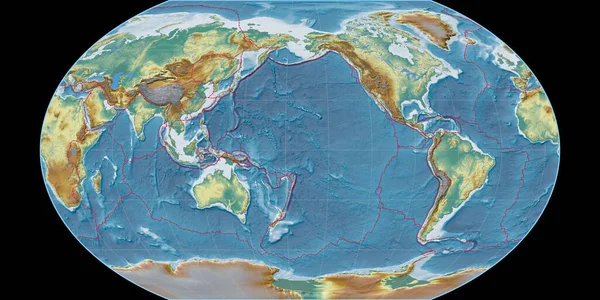 Světová Mapa Projekci Kavraisky Vii Soustředila 170 Západní Délky Topografická — Stock fotografie