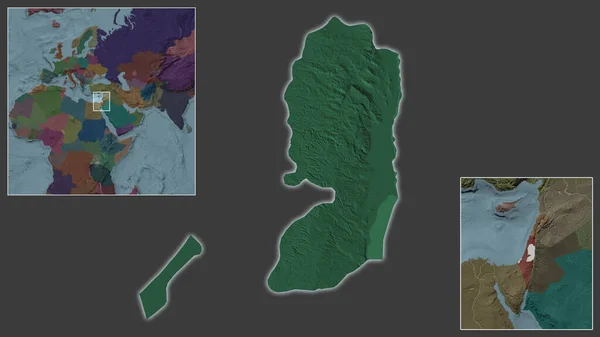 Крупный План Палестины Расположение Регионе Центре Крупномасштабной Карты Мира Цветная — стоковое фото