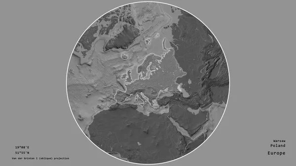 ポーランドの地域は その大陸を取り巻くサークルを中心に 荒廃した背景にあります 与えられた資本金の地理的条件と名前 標高マップ — ストック写真
