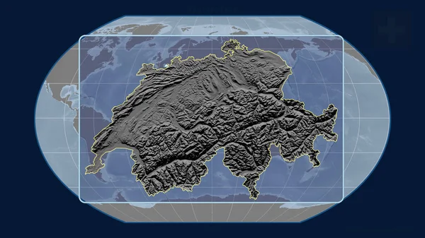 Svájc Tekintetében Kavrayskiy Projekcióban Vázolt Globális Térképpel Szemben Vázolt Perspektívákkal — Stock Fotó