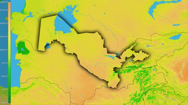 Průměrné Denní Teplotní Výkyvy Oblasti Uzbekistánu Stereografické Projekci Legendou Hrubé — Stock fotografie