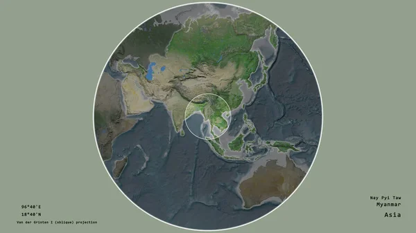 Oblast Myanmaru Označená Kruhem Rozsáhlé Mapě Světadílu Izolované Odloučeném Pozadí — Stock fotografie