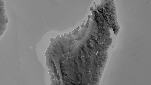 Mahajanga Den Autonoma Provinsen Madagaskar Grayscaled Karta Med Sjöar Och — Stockfoto