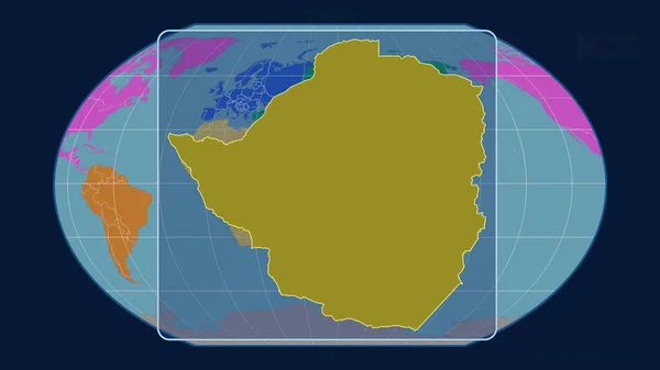 Zoomed View Zimbabwe Outline Perspective Lines Global Map Kavrayskiy Projection — Stock Photo, Image