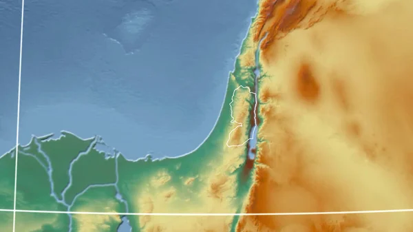 Západní Břeh Sousedství Vzdálená Perspektiva Obrysem Země Mapa Topografického Reliéfu — Stock fotografie