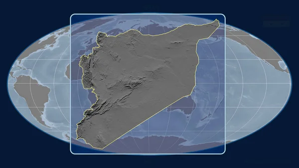 Vista Ampliada Del Contorno Siria Con Líneas Perspectiva Contra Mapa — Foto de Stock