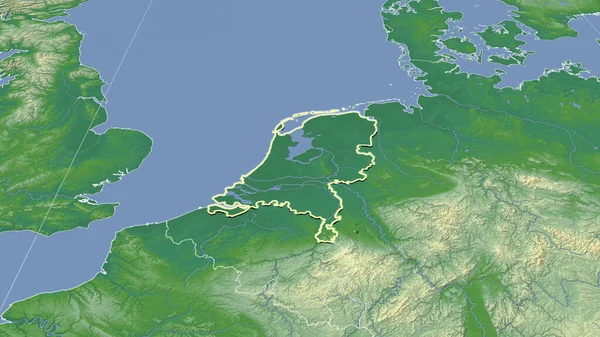 Hollanda Komşuları Uzak Eğimli Perspektif Şekil Çizilmiş Renk Fiziksel Haritası — Stok fotoğraf