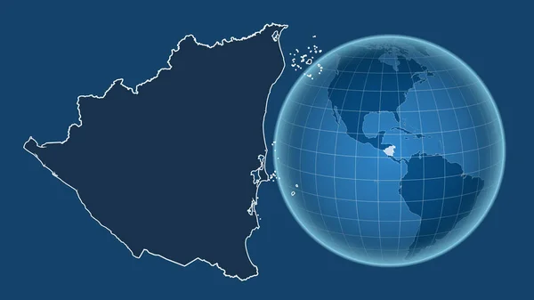 Nicaragua Globen Med Formen Landet Mot Zoomade Kartan Med Dess — Stockfoto
