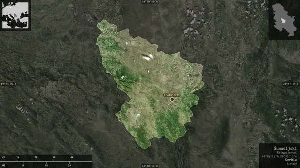 Sumadijski Districtul Serbia Imagini Prin Satelit Forma Prezentată Împotriva Zonei — Fotografie, imagine de stoc