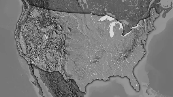 Obszar Kontynentalny Stanów Zjednoczonych Dwupoziomowej Mapie Elewacji Projekcji Stereograficznej Surowa — Zdjęcie stockowe