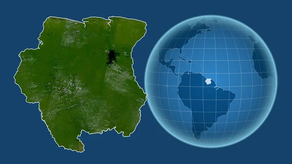 Suriname Ban Globe Ország Alakja Ellen Zoomolt Térkép Vázlatát Elszigetelt — Stock Fotó