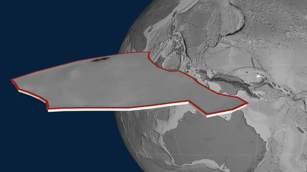 Manus Tektonische Plaat Geëxtrudeerd Gepresenteerd Tegen Aardbol Grayscale Hoogte Kaart — Stockfoto