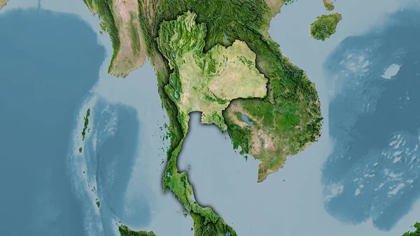Sterografik Projeksiyondaki Uydusundaki Tayland Bölgesi Koyu Parlak Dış Hatlı Raster — Stok fotoğraf