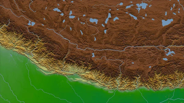 Nepal Nahaufnahme Des Landes Keine Umrisse Physische Farbkarte — Stockfoto