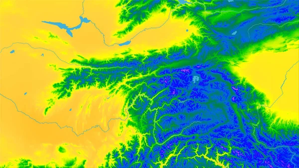 立体投影中塔吉克斯坦地区的年温度图 栅格层的原始成分 — 图库照片