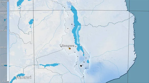 Srážky Nejchladnější Čtvrti Oblasti Malawi Stereografické Projekci Legendou Hlavní Skladba — Stock fotografie