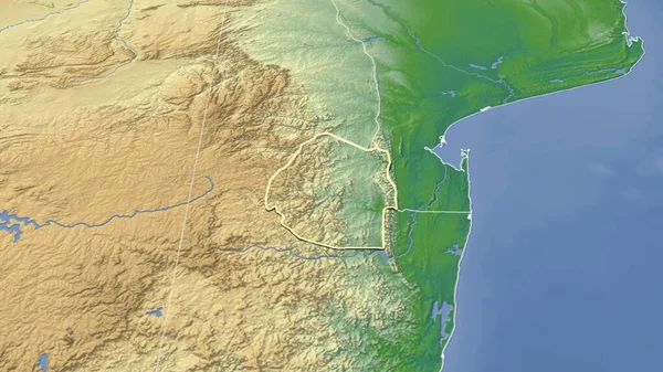 Swaziland Suo Quartiere Prospettiva Obliqua Distante Forma Delineata Mappa Fisica — Foto Stock