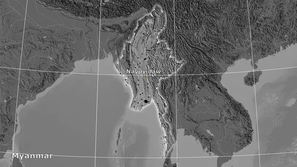 Myanmar Sur Carte Élévation Niveau Bille Dans Projection Stéréographique Composition — Photo