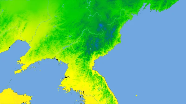 Észak Korea Területe Éves Hőmérsékleti Térképen Sztereográfiai Vetítés Nyers Összetétele — Stock Fotó