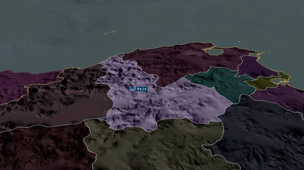 Бежа Губерния Тунис Увеличена Выделена Капиталом Цветная Карта Административного Деления — стоковое фото