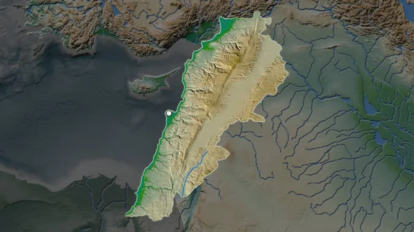 Zone Surlignée Liban Avec Point Capital Sur Carte Désaturée Son — Photo