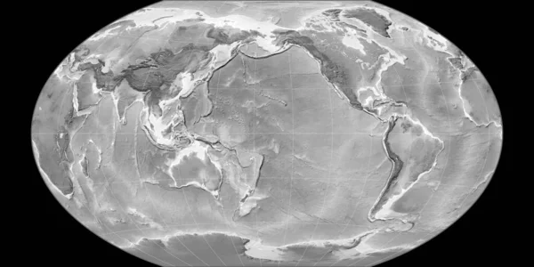 World Map Winkel Tripel Projection Centered 170 West Longitude Grayscale — Stock Photo, Image