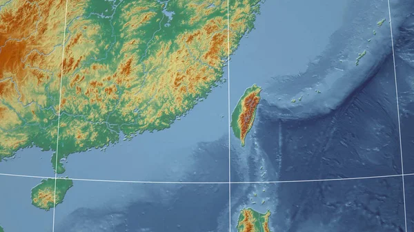 Taiwan Nachbarschaft Ferne Perspektive Ohne Konturen Topografische Reliefkarte — Stockfoto