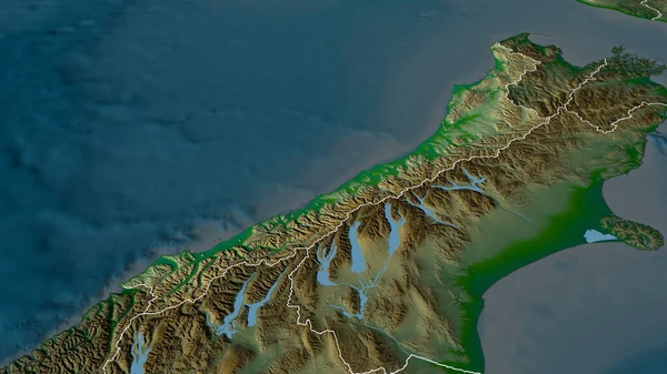 Västkusten Det Regionala Rådet Nya Zeeland Zoomas Och Belyses Huvuddragen — Stockfoto