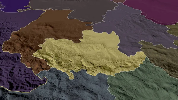 Kolubarski Okres Srbsko Přiblížil Zvýraznil Barevná Poďobaná Mapa Administrativního Oddělení — Stock fotografie