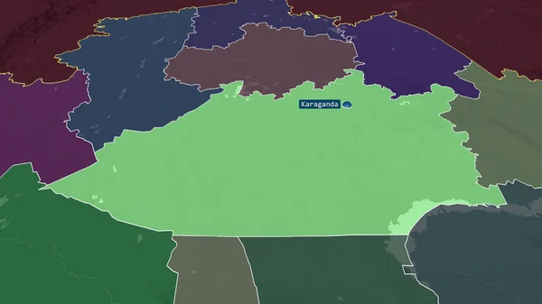 Караганды Регион Казахстана Масштабированный Выделенный Столицей Цветная Карта Административного Деления — стоковое фото