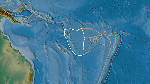 Outlined New Hebrides Tectonic Plate Borders Adjacent Plates Relief Map — Stock Photo, Image