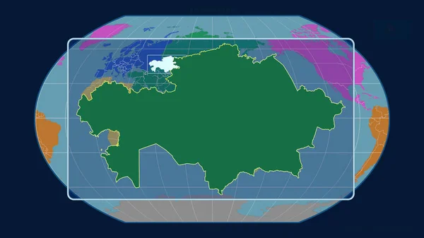 Zbliżenie Kazachstan Zarys Linii Perspektywicznych Wobec Globalnej Mapy Projekcji Kavrayskiya — Zdjęcie stockowe
