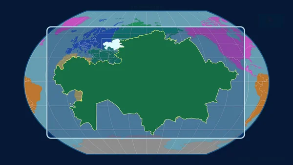 Zoomed View Kazakhstan Outline Perspective Lines Global Map Kavrayskiy Projection — Stock Photo, Image