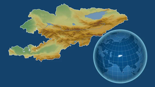 Kirgizië Globe Met Vorm Van Het Land Tegen Gezoomde Kaart — Stockfoto