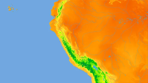 立体投影中的年温度图上的秘鲁地区 栅格层的原始成分 — 图库照片