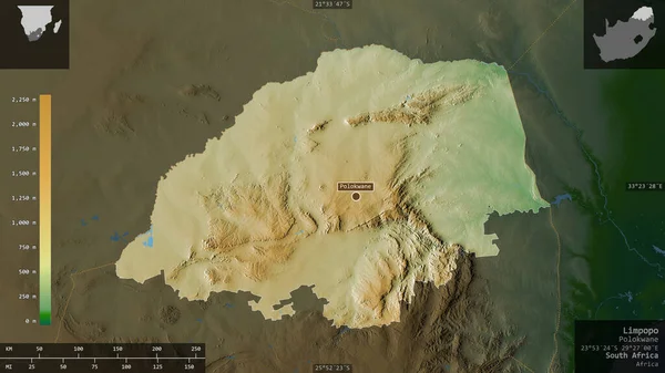 Limpopo Provincia Sudáfrica Datos Sombreado Colores Con Lagos Ríos Forma — Foto de Stock