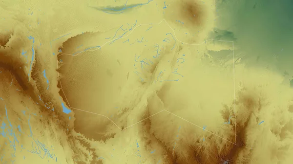 Murzuq District Libya Colored Relief Lakes Rivers Shape Outlined Its — Stock Photo, Image