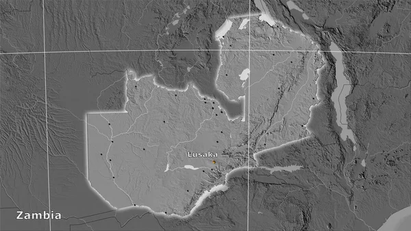 立体投影の二階の標高マップ上のザンビアエリア 主な組成 — ストック写真