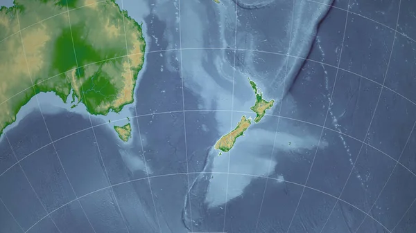 Nueva Zelanda Barrio Perspectiva Distante Con Contorno Del País Mapa — Foto de Stock