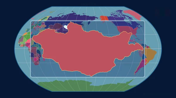 Přiblížený Pohled Mongolsko Perspektivními Liniemi Proti Globální Mapě Projekci Kavrayskiy — Stock fotografie