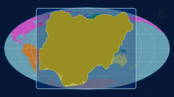 Vista Ampliada Nigéria Delinear Com Linhas Perspectiva Contra Mapa Global — Fotografia de Stock