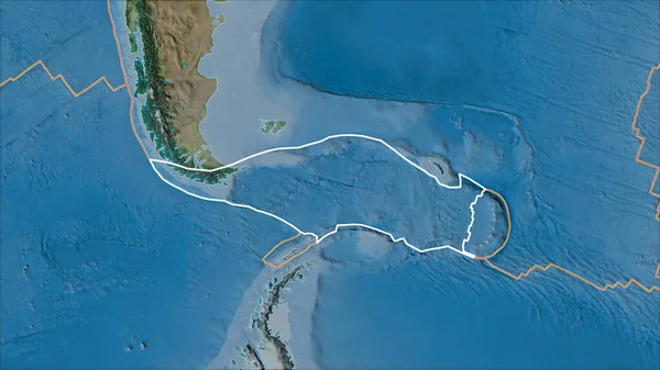 ファン グリンテンI予測 斜めの変換 の地形図上の隣接するプレートの概要スコシア地殻プレートと境界 — ストック写真